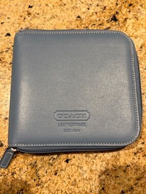 Coach Slate Blue Zip-Around Leather CD/DVD case